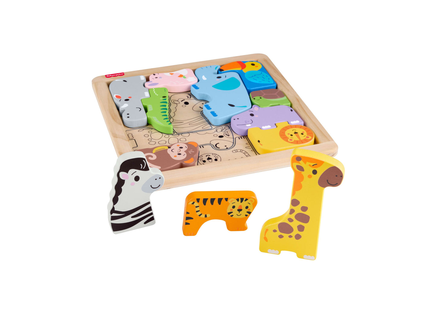 Fisher Price 13 pc Wooden Animal Shape-Sorting Puzzle