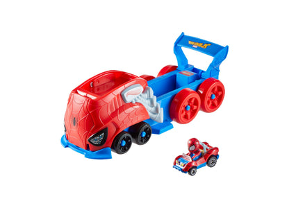 Hot Wheels RacerVerse Character Launcher with Spider-Man and Minecraft Toy Car