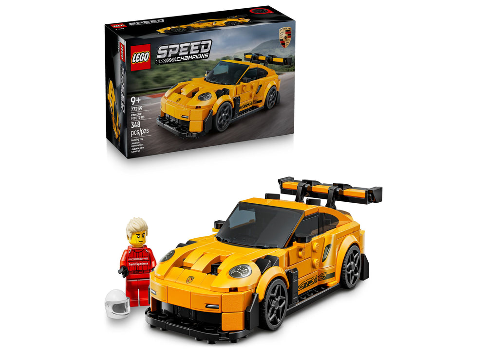 LEGO Speed Champions Porsche 911 GT3 RS 77239 yellow sports car with minifigure