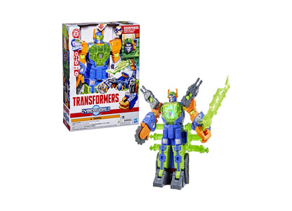 Transformers Cyberworld Scorponok Strike Battle Set with green and blue robot figure with orange accents and weapon accessories, shown with packaging