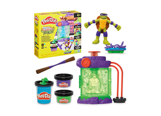 Play-Doh Teenage Mutant Ninja Turtles Mutation Station Playset with green mutation chamber, Donnie figure, and colorf...