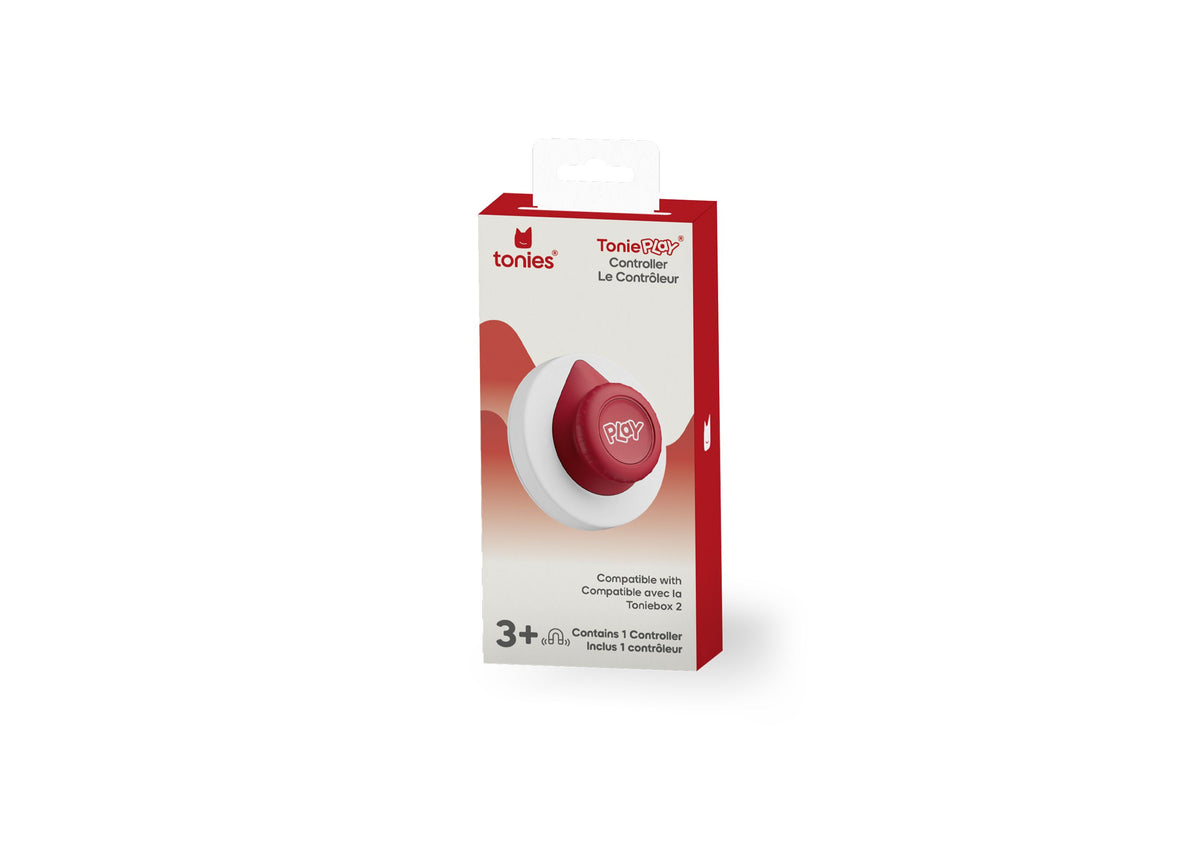 Tonies Tonieplay Controller in red and white on packaging, compatible with Toniebox 2