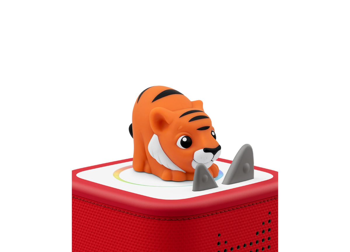 Orange tiger figurine with black stripes, part of Tonies Jungle Set 3-pack