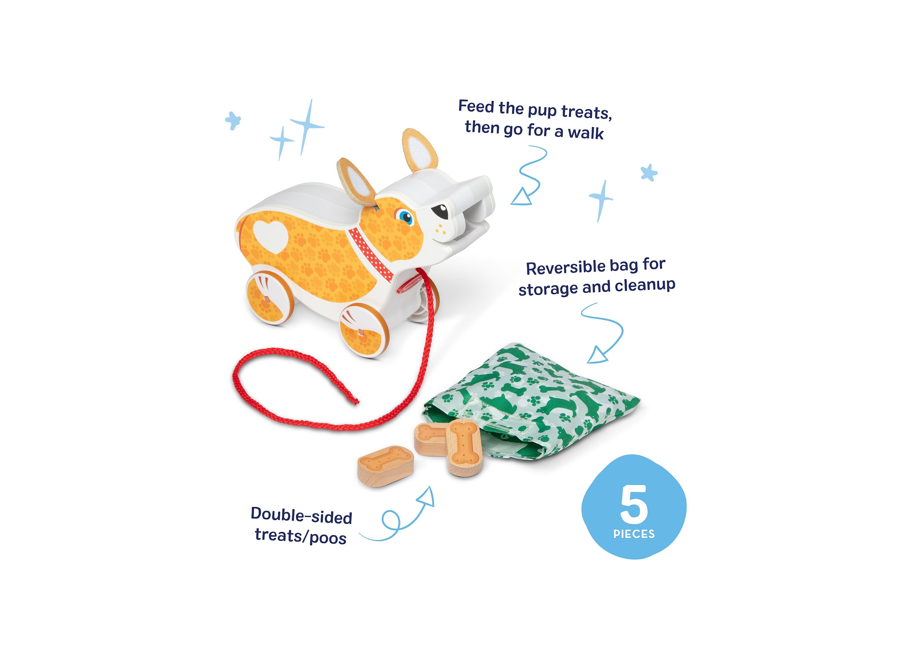 トイガン Popo Melissa & Doug Pooping Puppy Wooden Pull-Toy With Leash And Treats