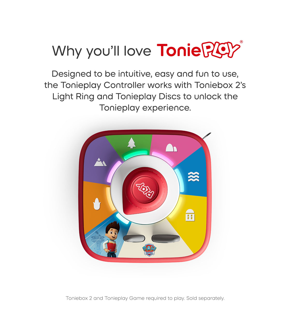 Tonies Tonieplay Controller with colorful segmented ring and red center button