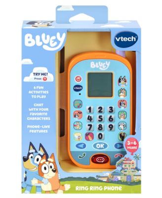 VTech Bluey Ring Ring Phone Interactive Toy in orange and blue with Bluey and Bingo characters