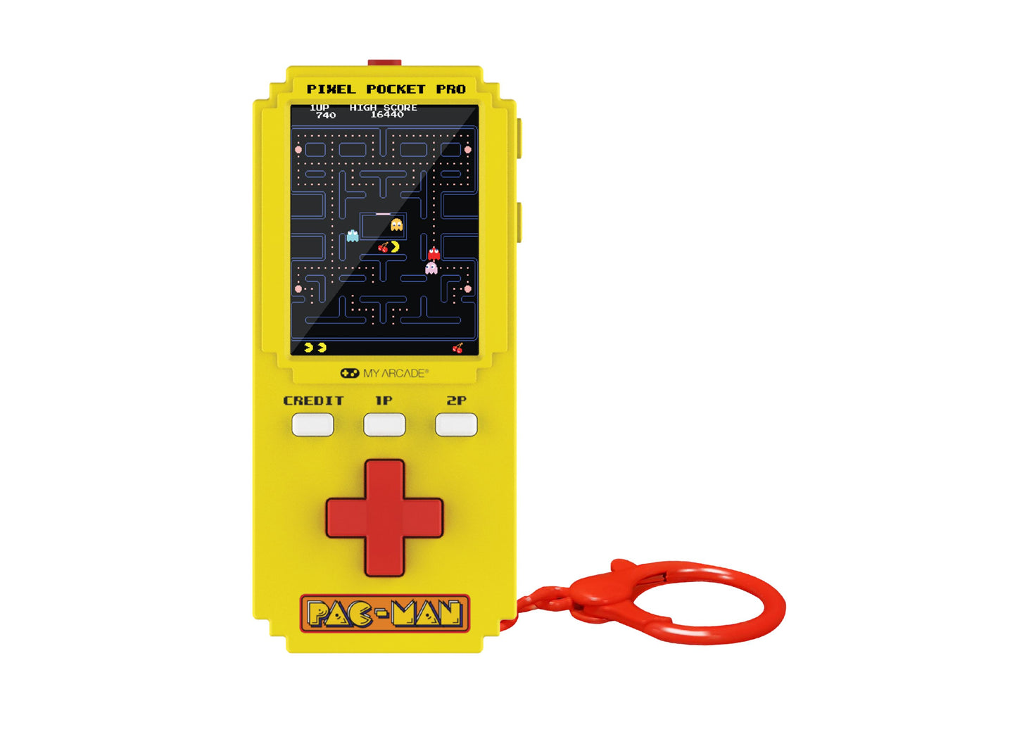 My Arcade Pac-Man Pixel Pocket Pro yellow handheld gaming system with red controls
