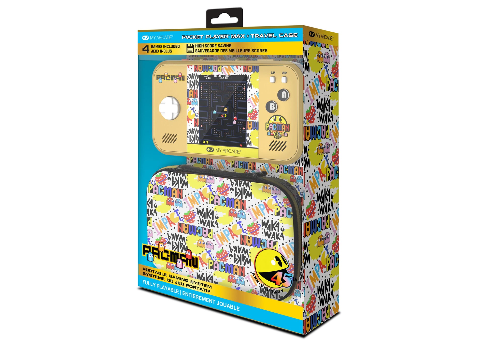 My Arcade Pac-Man Pocket Player Max portable gaming system with travel case and 4 games included