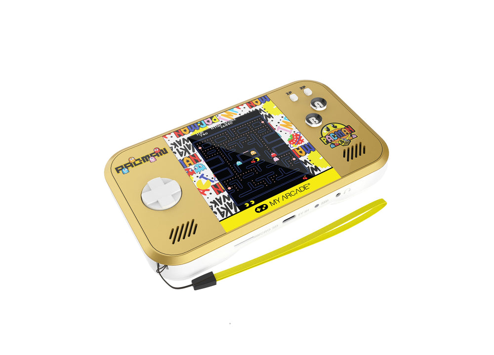My Arcade Pac-Man Portable Pocket Player Max gaming system in gold with yellow stylus