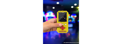 My Arcade Pac-Man Pixel Pocket yellow handheld gaming device with red controls