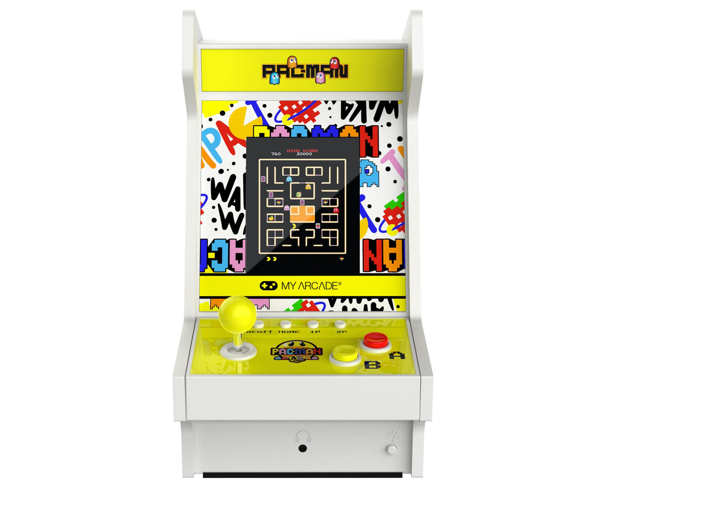 My Arcade Pac-Man 45th Anniversary Mighty Player retro arcade game with yellow joystick and buttons