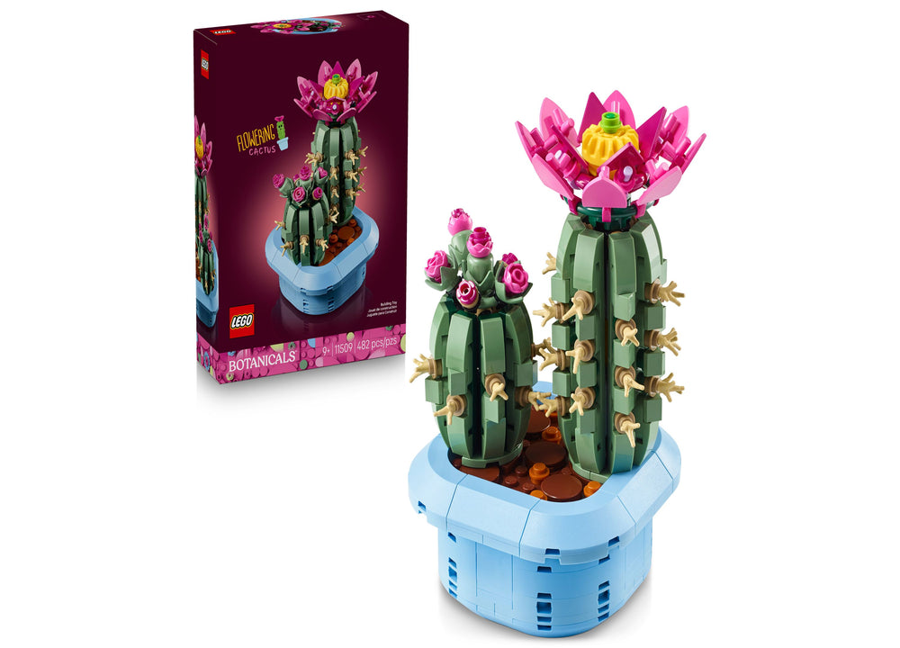 LEGO Botanicals Flowering Cactus 11509 building set with pink flowers and green cactus in blue pot