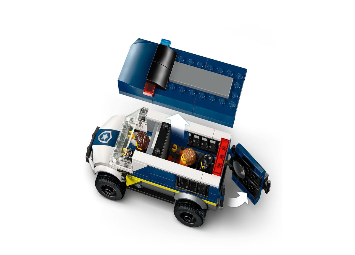 LEGO City Police Prisoner Transport Van Building Toy with blue and white van, motorcycle, and minifigures