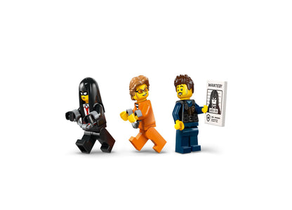 LEGO City Police Prisoner Transport Van Building Toy with three minifigures: officer in blue, prisoner in orange, and...