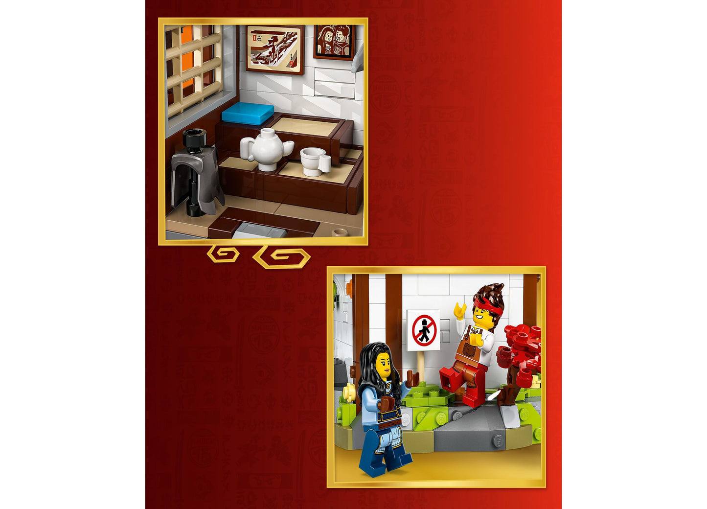 LEGO NINJAGO Four Weapons Blacksmith 71858 building set with minifigures and red workshop