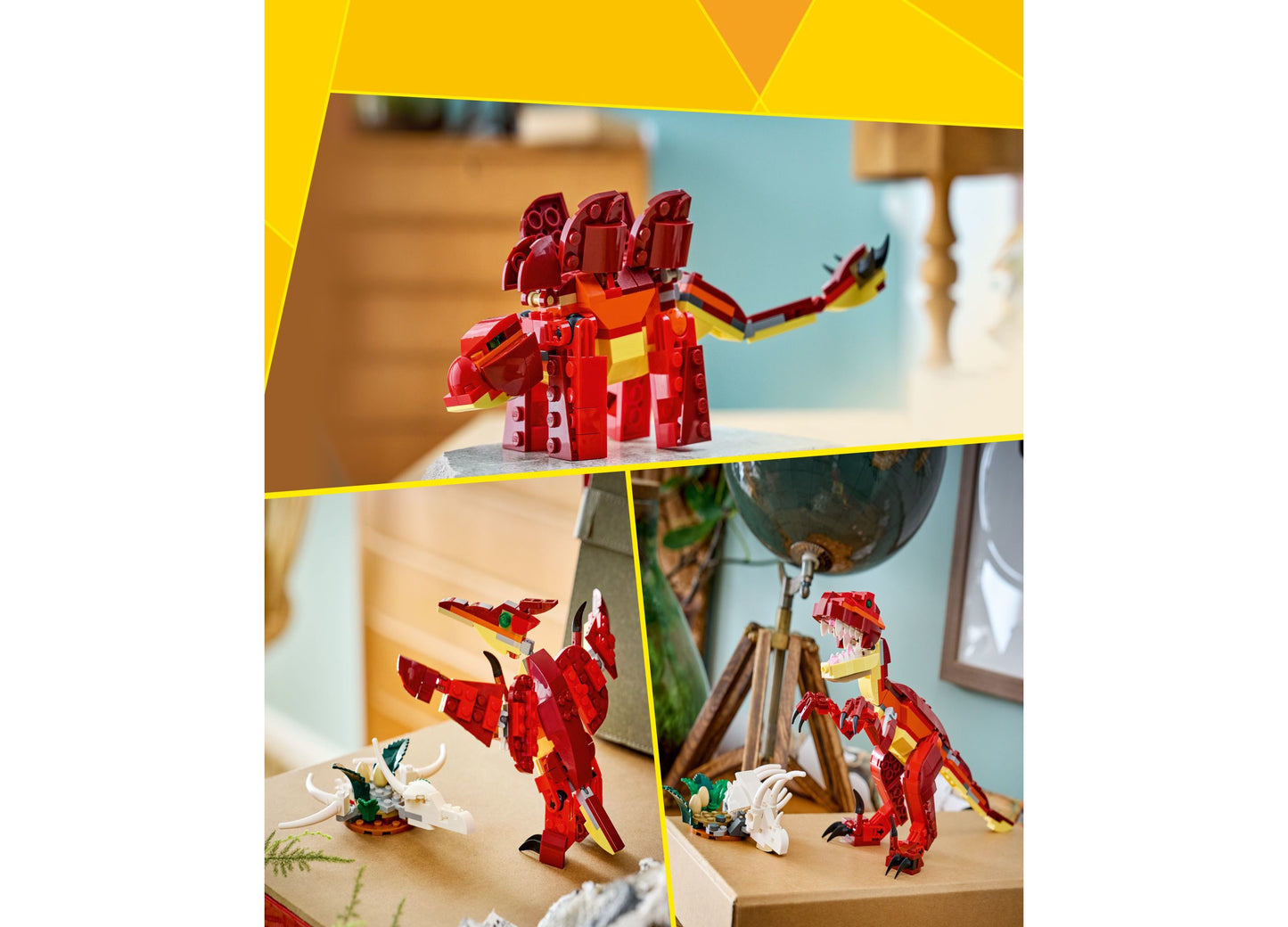 LEGO Creator 3 in 1 Fierce Dinosaur red building toy set with multiple transformation poses