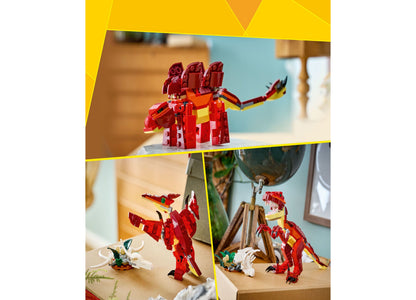 LEGO Creator 3 in 1 Fierce Dinosaur red building toy set with multiple transformation poses