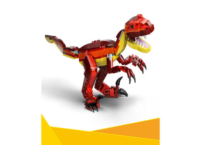 LEGO Creator 3 in 1 Fierce Dinosaur red and yellow building toy set with articulated limbs and poseable head