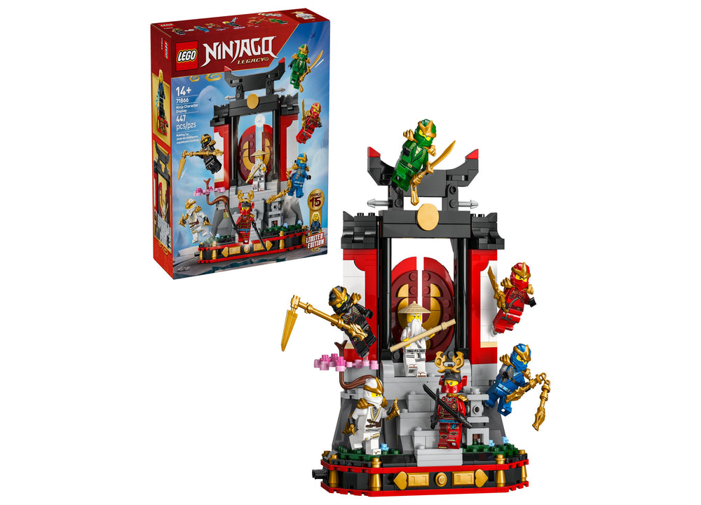 LEGO NINJAGO 71866 Ninja Character Display 15th Anniversary set with red and black pagoda tower, 447 pieces