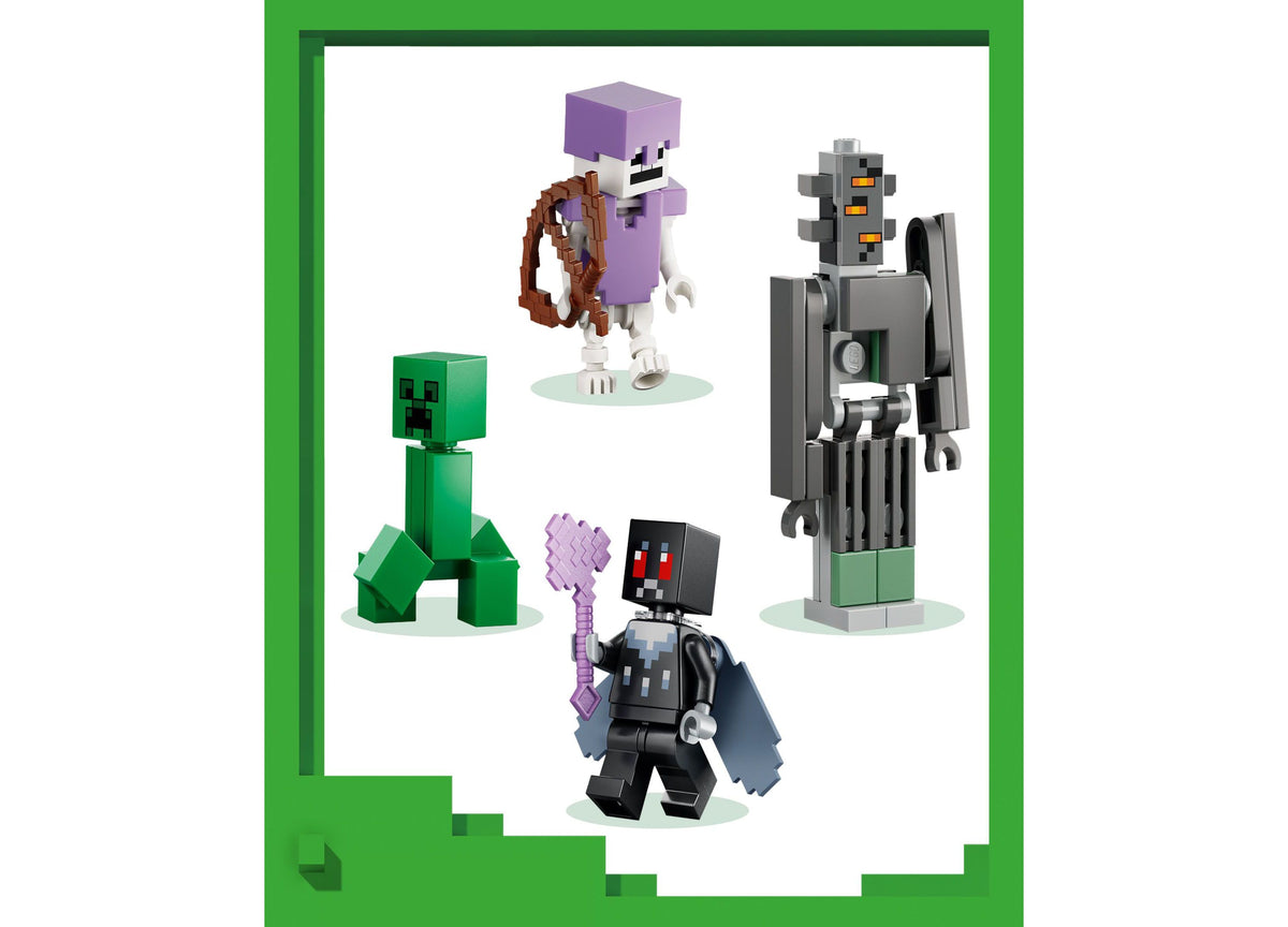 LEGO Minecraft The Pale Garden Building Toy Set with 243 pieces featuring gray Creeping figure, purple Mothman with w...