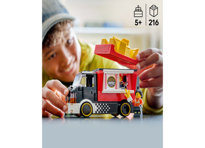 LEGO City Fries Food Truck 60488 red toy building set with yellow fries and minifigure
