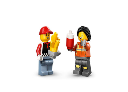 LEGO City Fries Food Truck 60488 minifigures with chef and worker characters holding food items