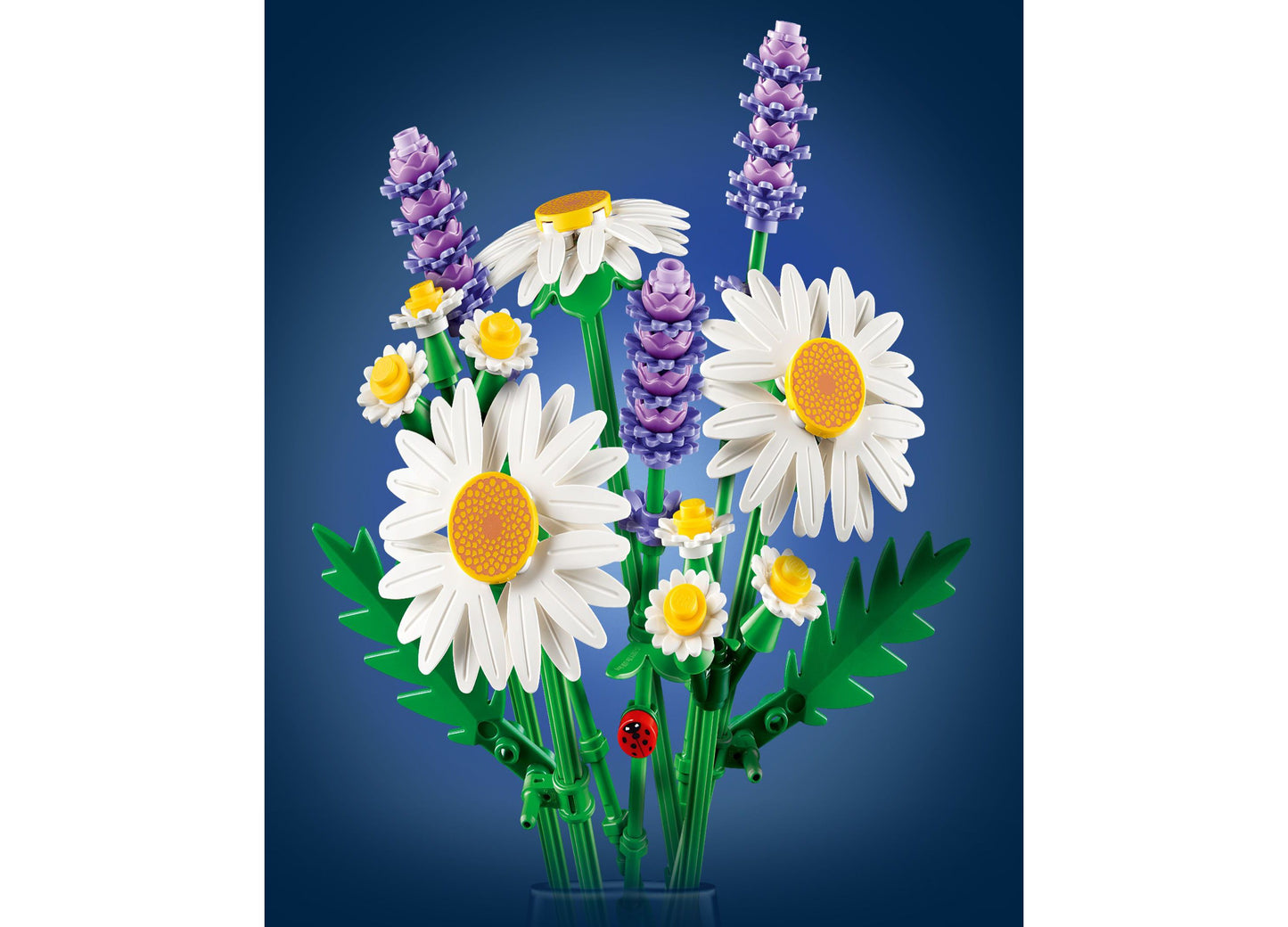 LEGO Botanicals Daisies 11508 building set with white and yellow daisies, purple flowers, and green stems