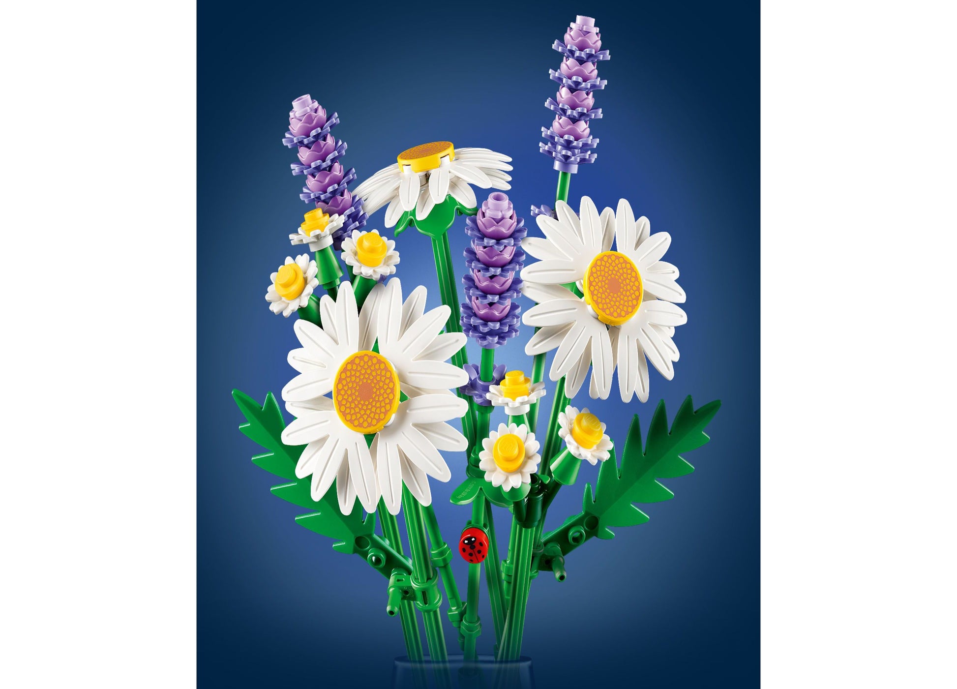 LEGO Botanicals Daisies 11508 building set with white and yellow daisies, purple flowers, and green stems