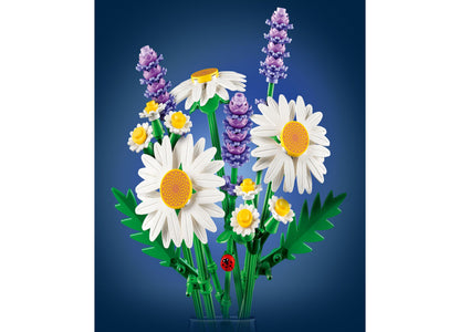 LEGO Botanicals Daisies 11508 building set with white and yellow daisies, purple flowers, and green stems