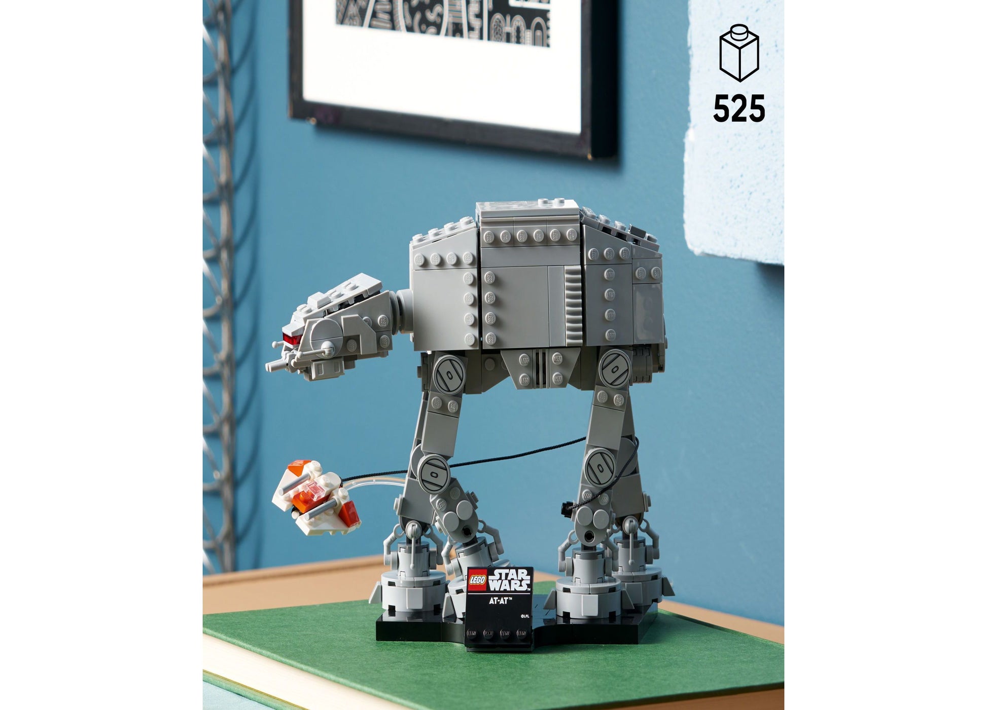 LEGO Star Wars AT-AT Walker 75440 gray buildable set with 525 pieces displayed on shelf