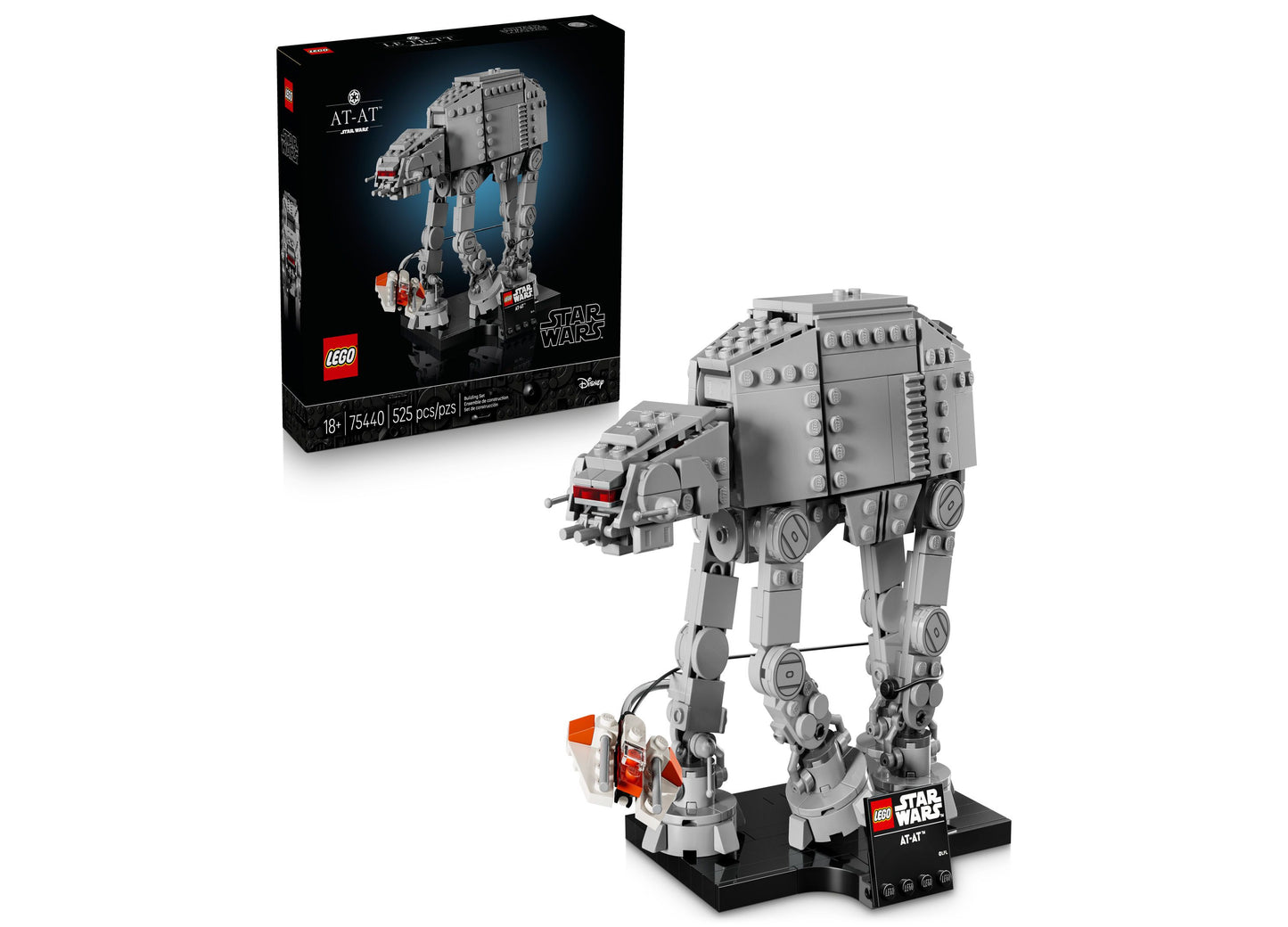LEGO Star Wars AT-AT Walker 75440 building set with 525 pieces, gray and orange walker with display stand