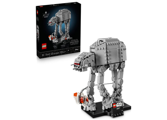 LEGO Star Wars AT-AT Walker 525-piece set with gray Imperial walker and red Snowspeeder on display base