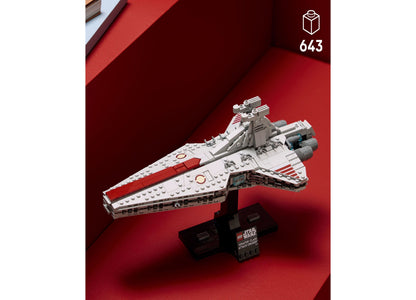 LEGO Star Wars Venator-Class Attack Cruiser 75441 red and white spaceship set with 643 pieces
