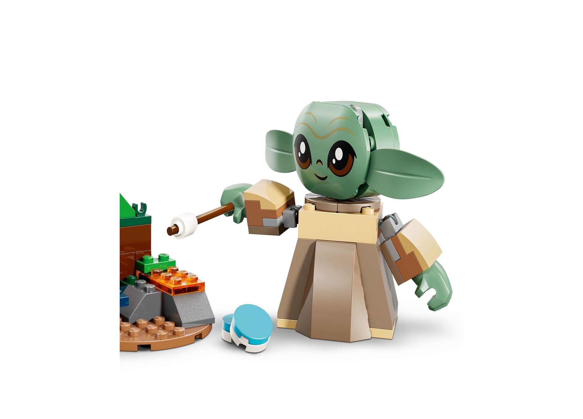 LEGO Star Wars Grogu's Homestead 75443 building set with green character figure, brown hut, and accessories