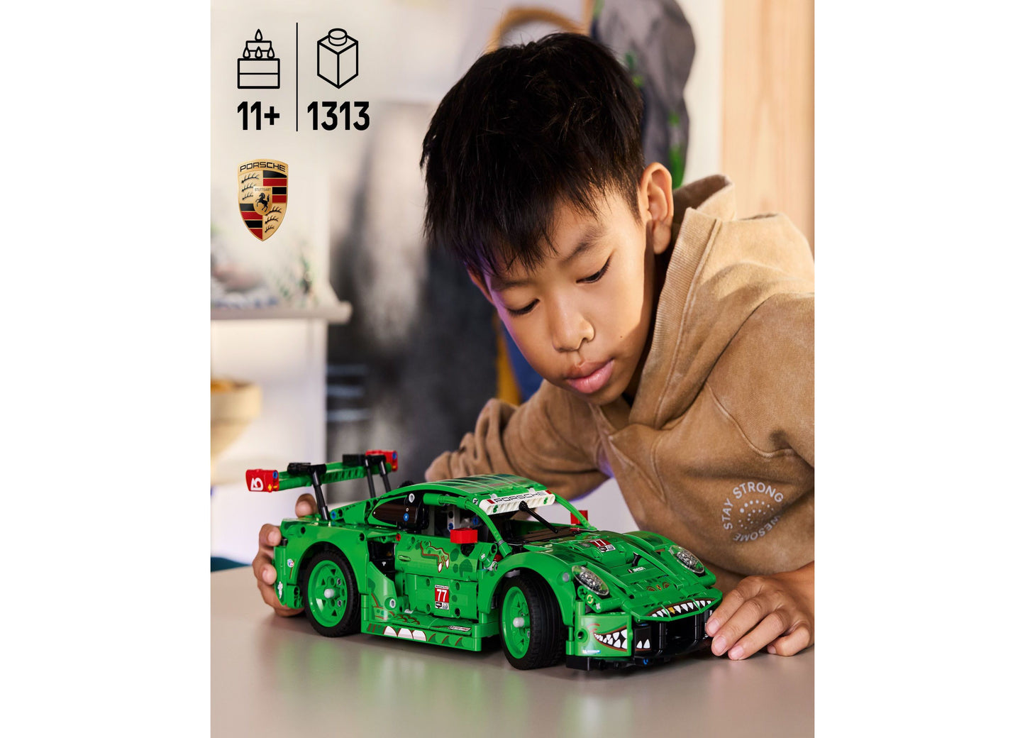 LEGO Technic Porsche 911 GT3 R green racing car set with 1313 pieces