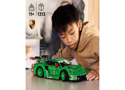 LEGO Technic Porsche 911 GT3 R green racing car set with 1313 pieces