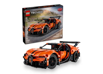 LEGO Technic Bugatti Chiron Pur Sport 42222 orange hypercar model with opening doors and black details