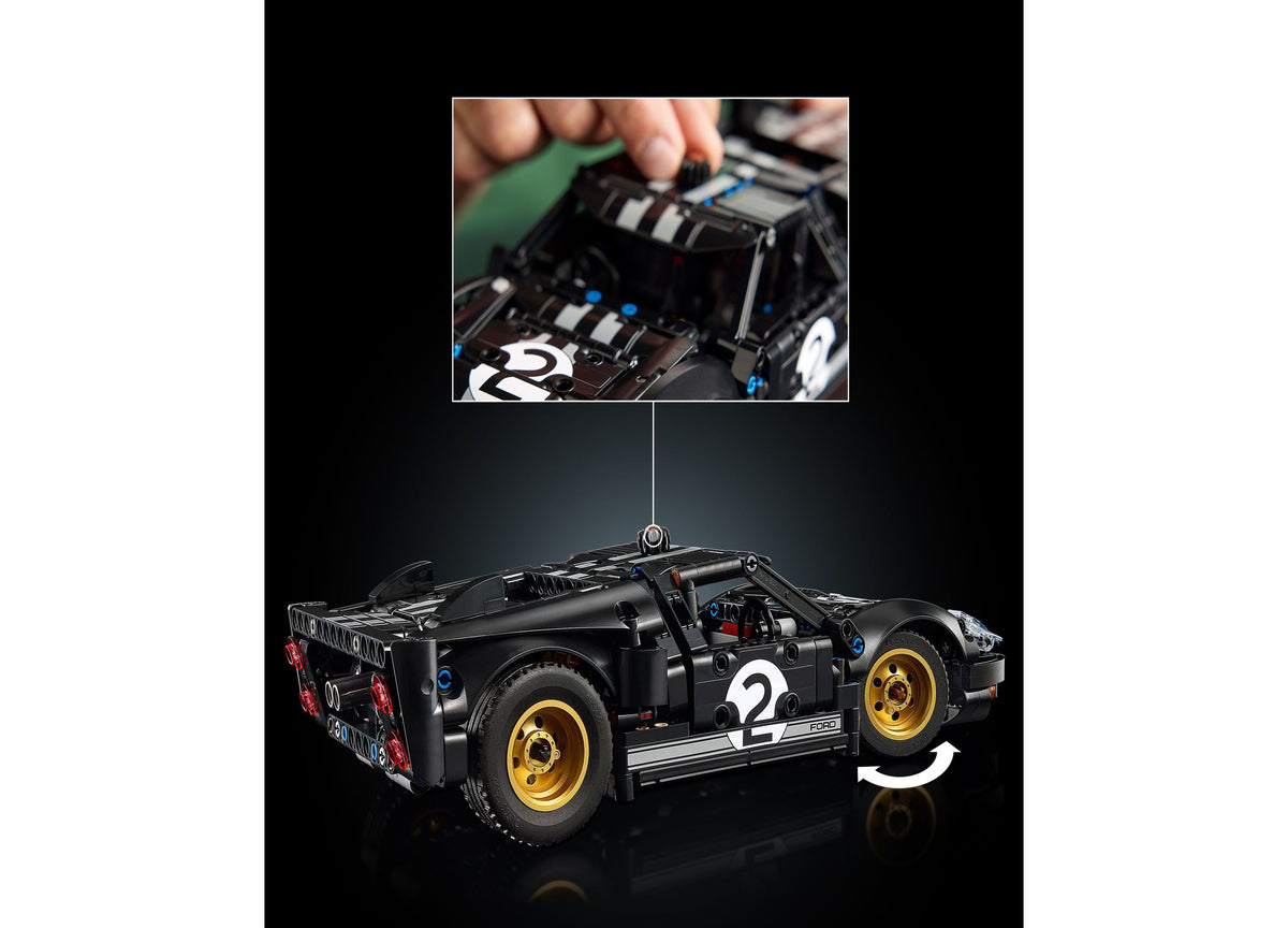 LEGO Technic 1966 Ford GT40 MKII Race Car Building Set with black body and gold wheels