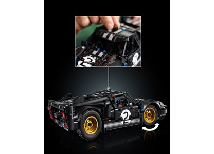 LEGO Technic 1966 Ford GT40 MKII Race Car Building Set with black body and gold wheels