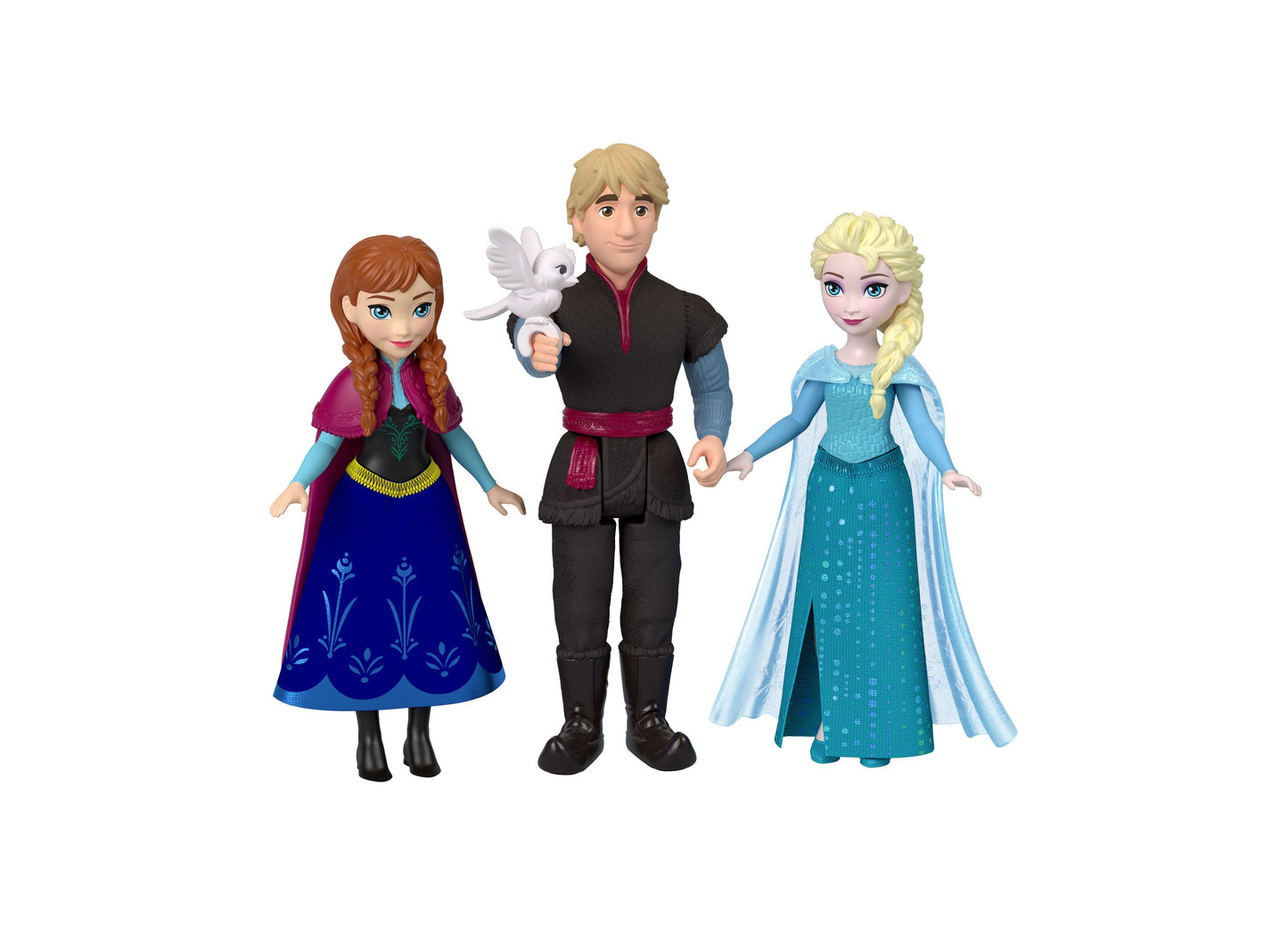 Disney Frozen Anna and Elsa Character Set with blonde and red-haired dolls in blue and purple dresses