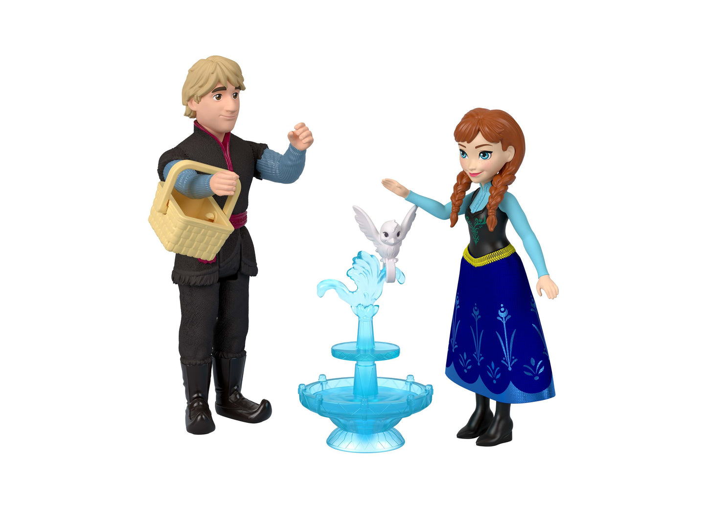 Disney Frozen Anna and Elsa Character Set with ice palace fountain and Olaf figure