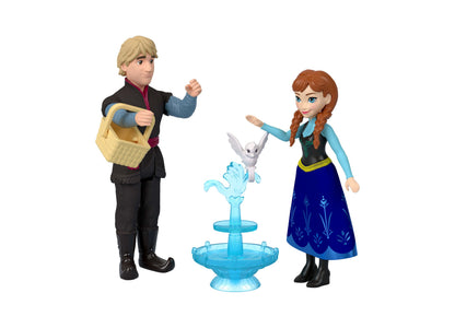 Disney Frozen Anna and Elsa Character Set with ice palace fountain and Olaf figure