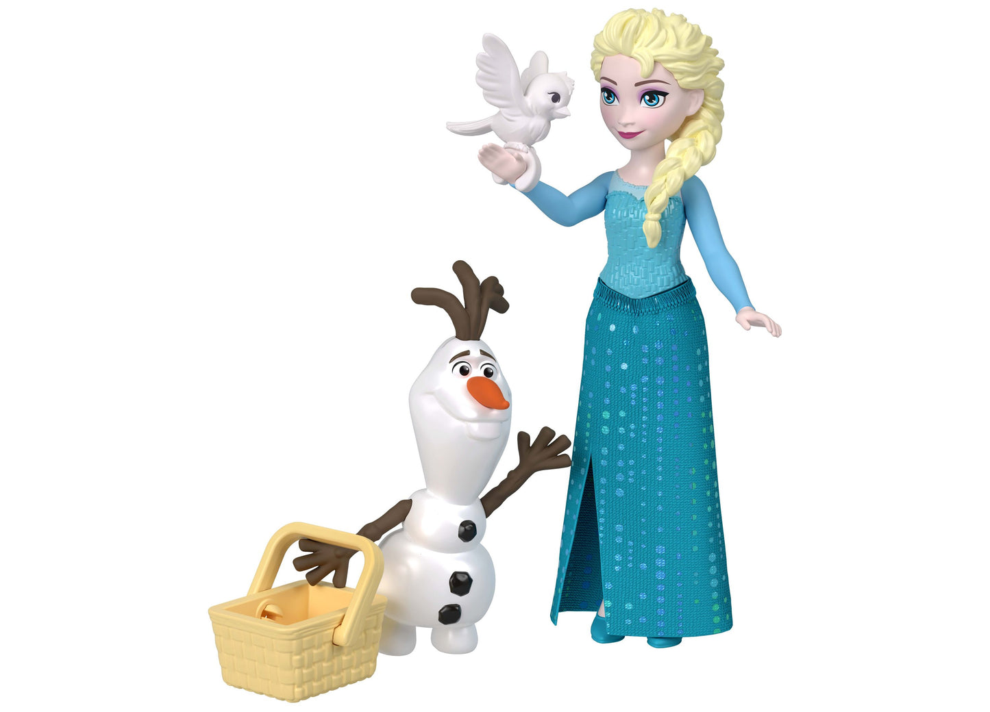 Disney Frozen Elsa and Anna Character Set with Olaf snowman and white bird figure