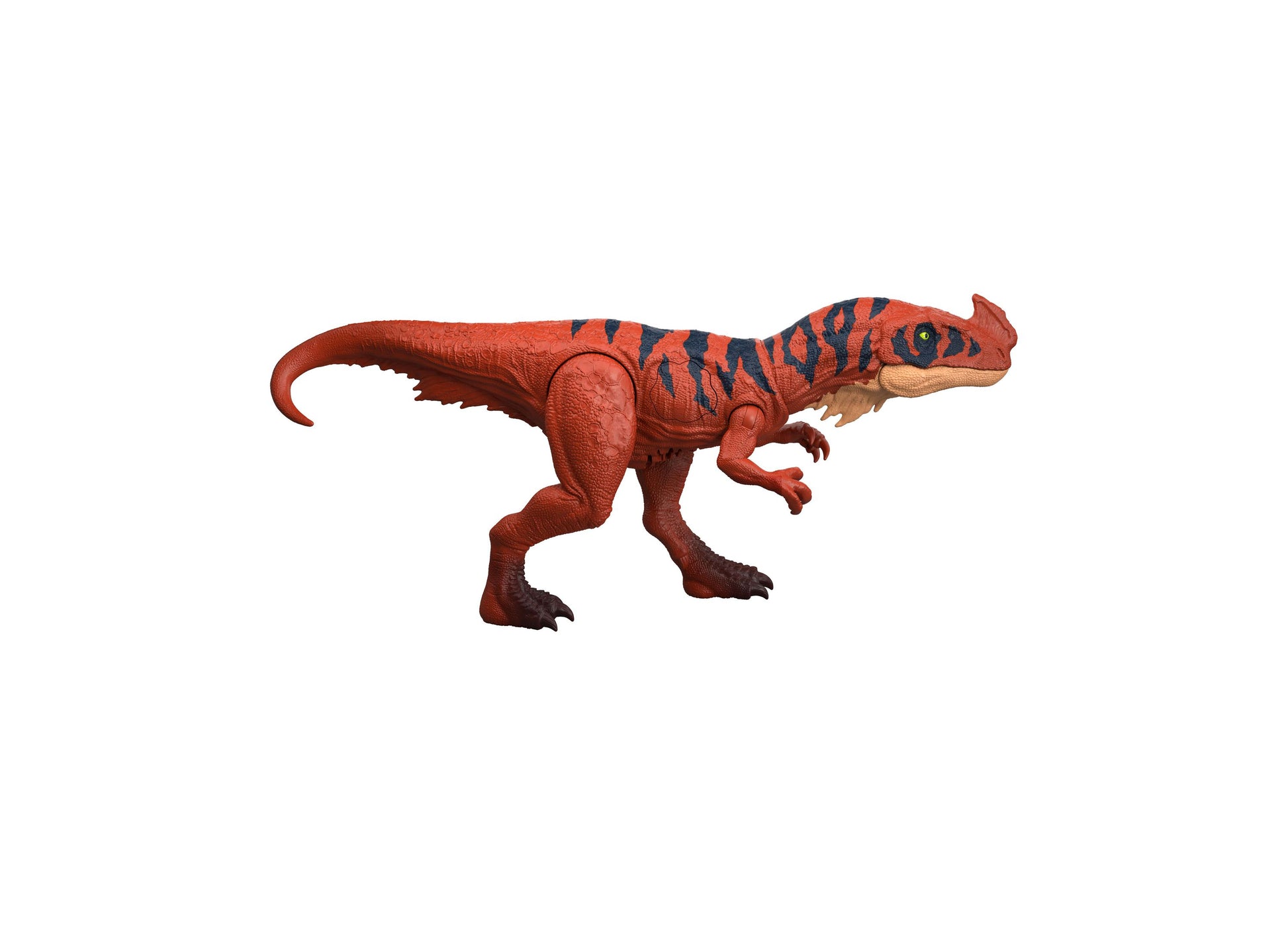 Jurassic World Wild Roar Afrovenator dinosaur action figure toy in red with black stripes