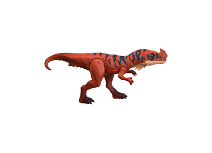 Jurassic World Wild Roar Afrovenator dinosaur action figure toy in red with black stripes