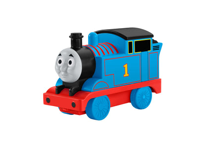 Fisher Price My First Thomas Remote-Control Train toy with blue and red body, white face, and blue wheels