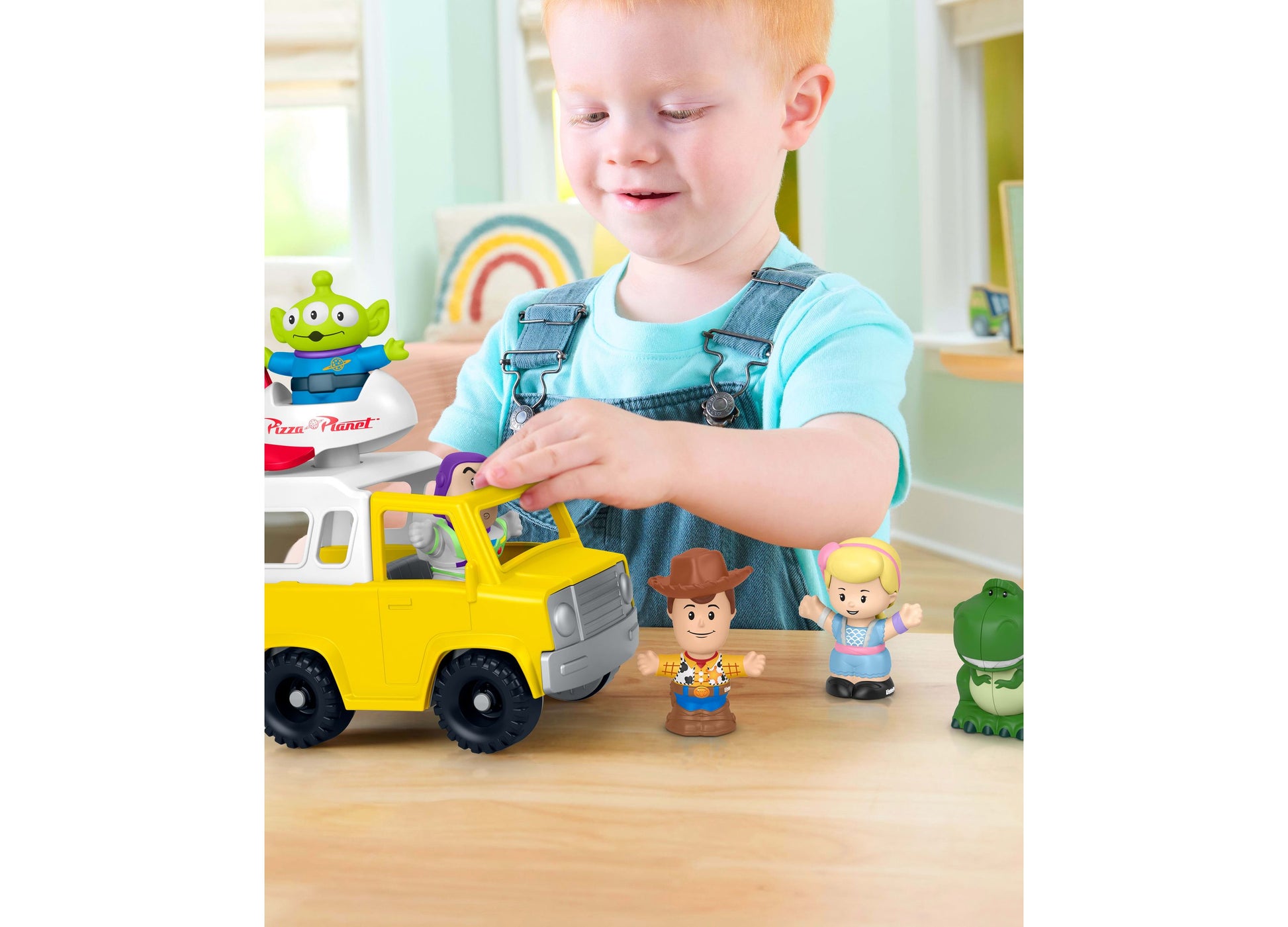 Fisher-Price Little People Toy Story Pizza Planet yellow truck with Woody and Buzz figures