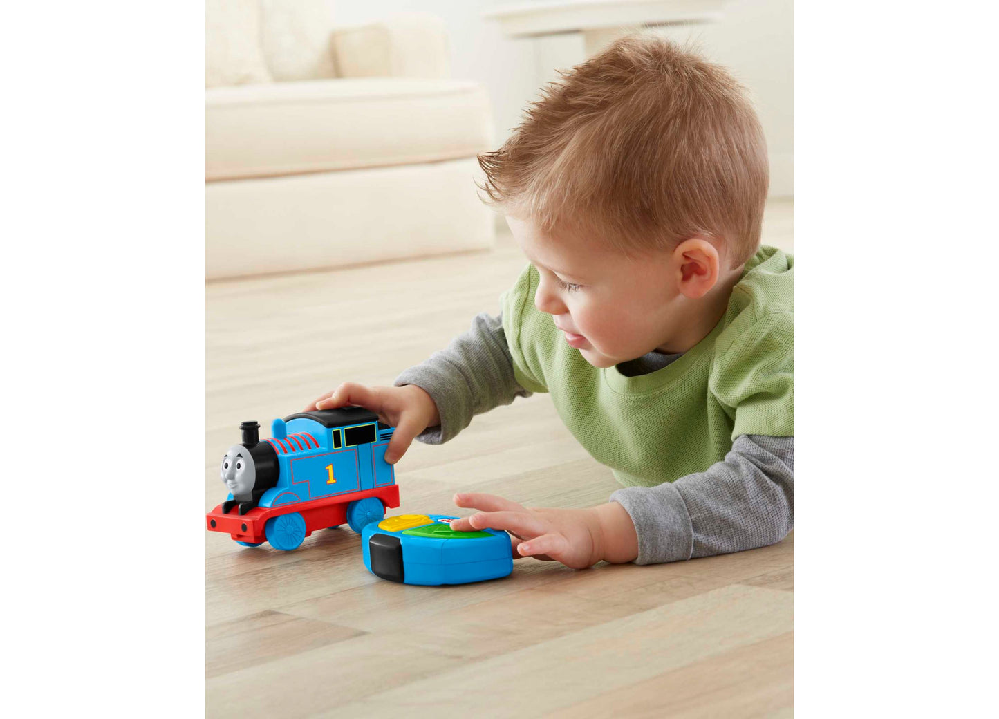 Fisher Price My First Thomas Remote Control Train blue and red with toddler playing