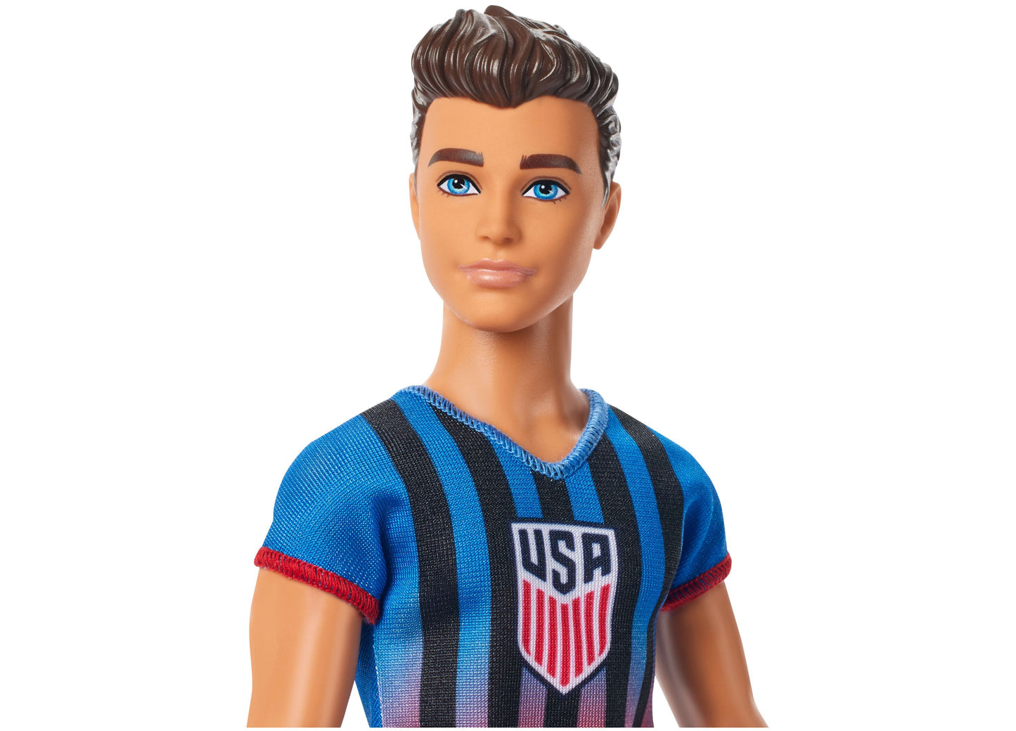Barbie Careers USSF Soccer Ken Doll in blue striped USA jersey with removable outfit
