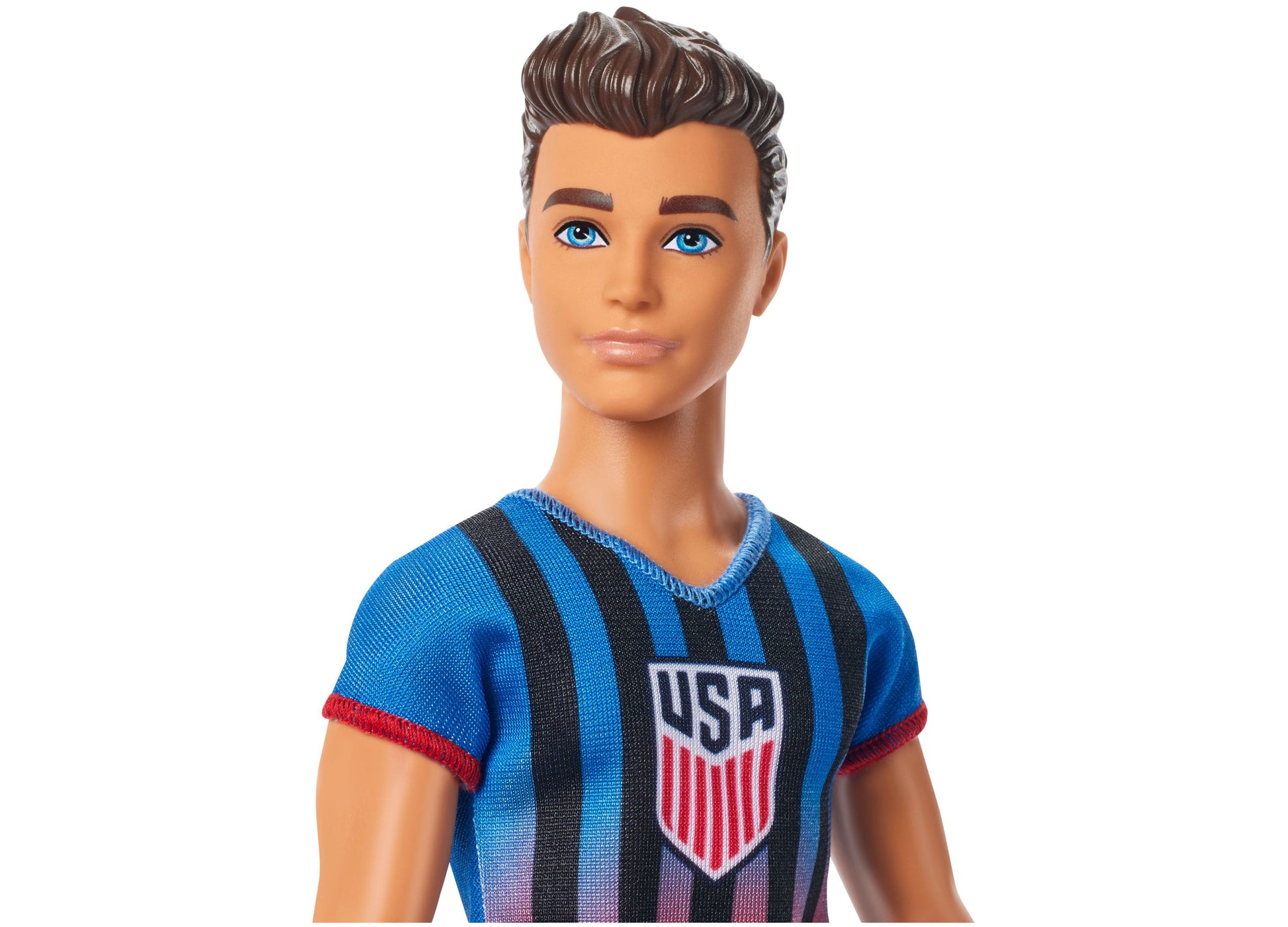 Barbie Careers USSF Soccer Ken Doll in blue striped USA jersey with removable outfit